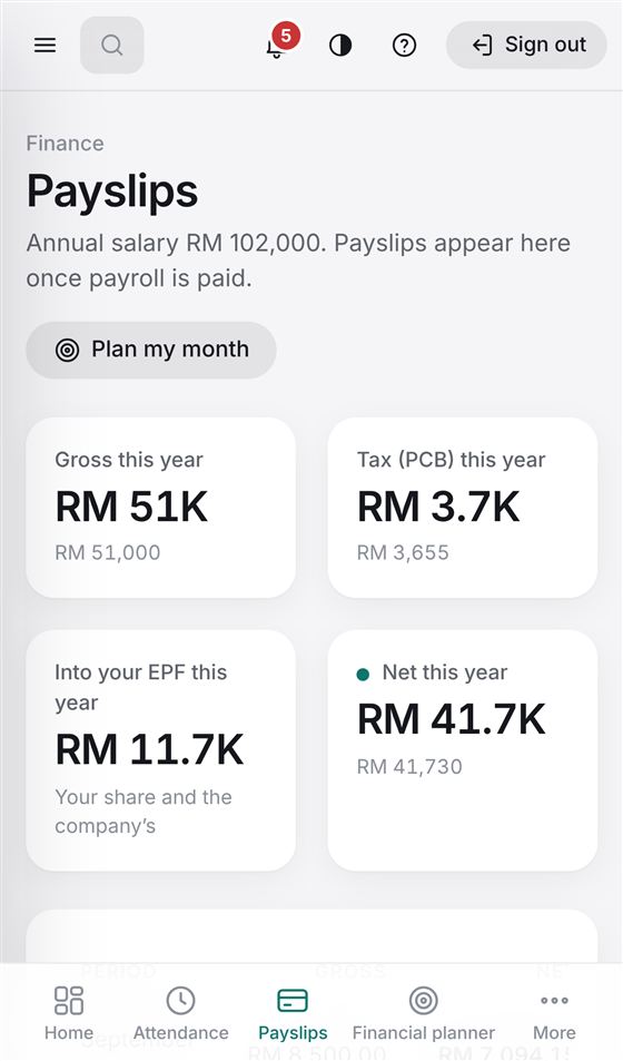 Employee app list of payslips