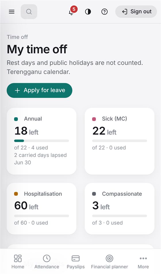 Employee app time off screen